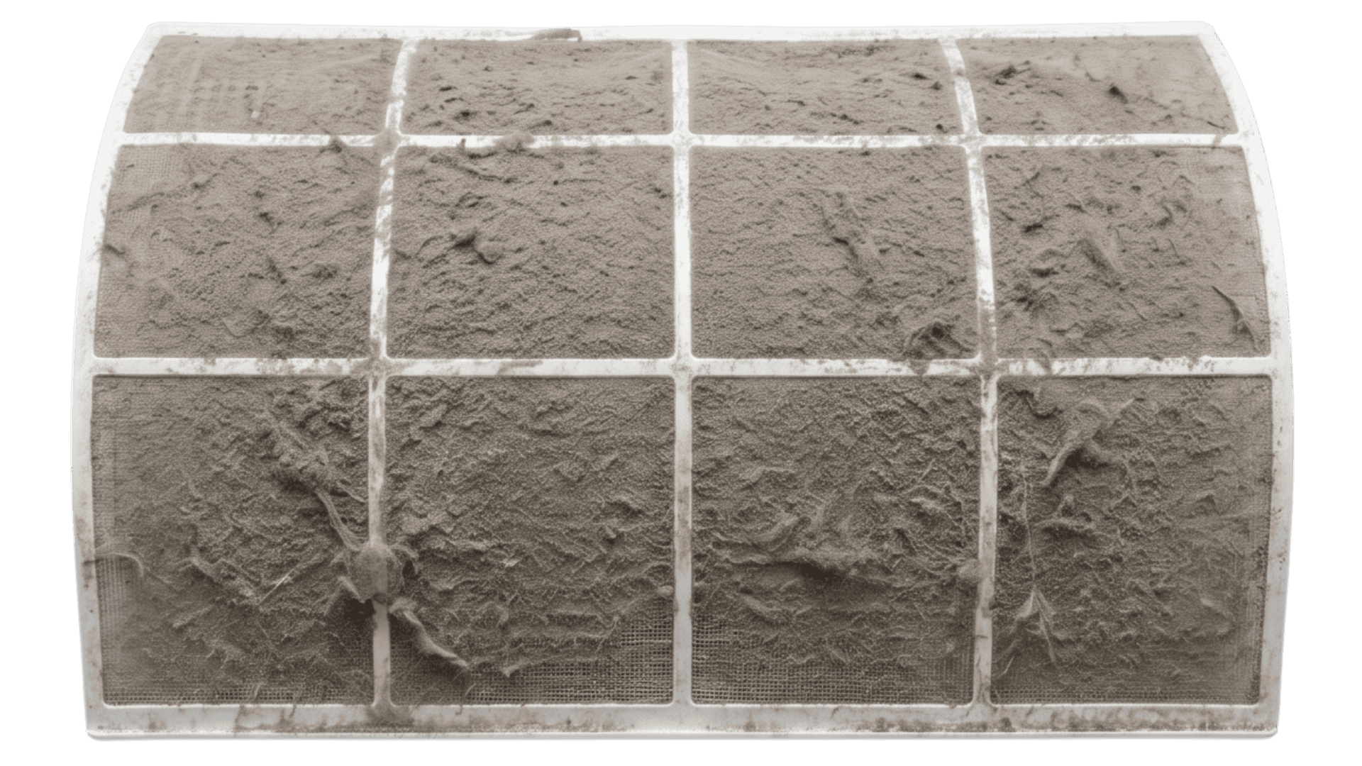 Dust-caked heat pump filter before cleaning